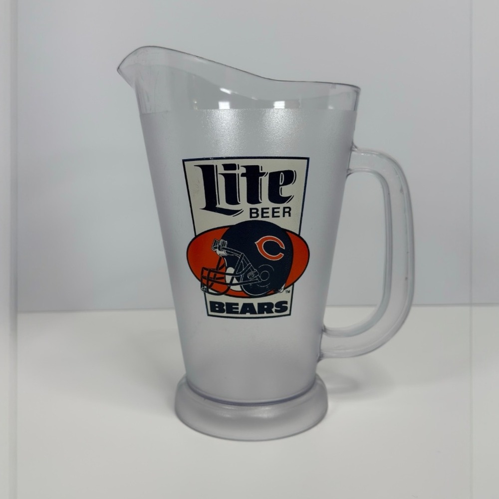Vintage Miller Lite Beer Pitcher Chicago Bears NFL Frosted Plastic Blokecore